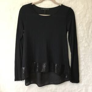 BCBGMaxaZria Black High & Low Long Sleeve Top